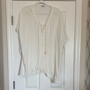 Elegant White Lace-Up Women's Top - OS